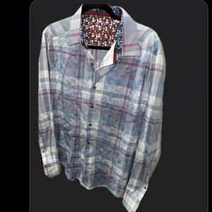 Robert Graham Allegany Blue Embroidered Classic Fit Long Sleeve Size Large